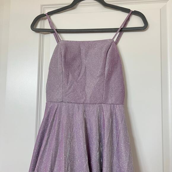 City Studio Lilac Glitter Gown Size 1/2 Lace Back Prom Dress w/ Pockets 59" Long - Picture 2 of 8